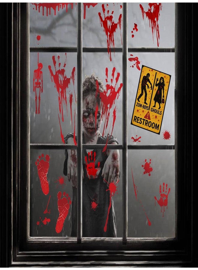 Sfoni 119Pcs Halloween Window Clings, Bloody Footprint Handprint Ghost Zombie Stickers Reusable Scary Decals Halloween Decoration Indoor Party Supplies Home Office Wall Decor, 9 Sheets - Image 4